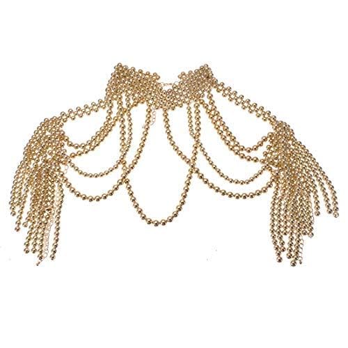 Jerollin Simulated Pearl Body Statement Necklace for Women, Fashion Collar Bib Necklaces Fashion Costume Jewelry2