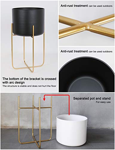 Large Floor Standing Planters With Metal Stand Pack Of 3, Extra Large Plant Pot Container, Black And Gold Tree Planter Flower Pots And Stands(Black) #TOP2