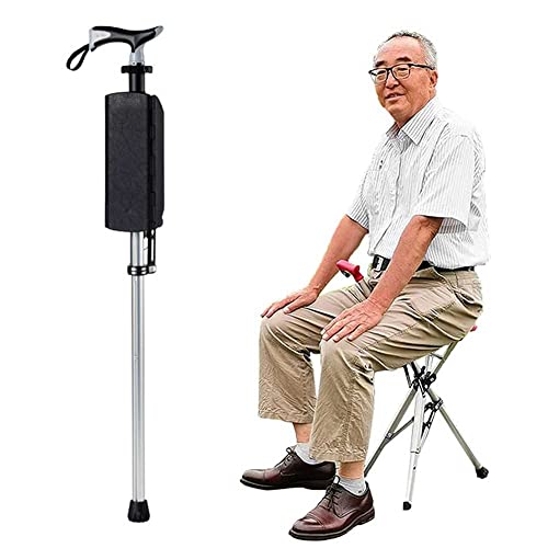 XXGJK Bastón para trípode con Asiento, Bastón para Ancianos, 200 LB Capacidad, Adecuado para la Pesca el Senderismo, Aleación de Aluminio