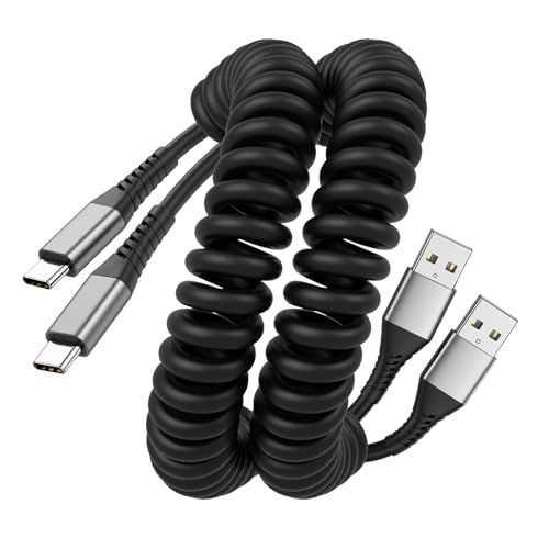 Umefly Coiled USB C Cable for Car, 2 Pack 3FT Retractable Carplay Cable