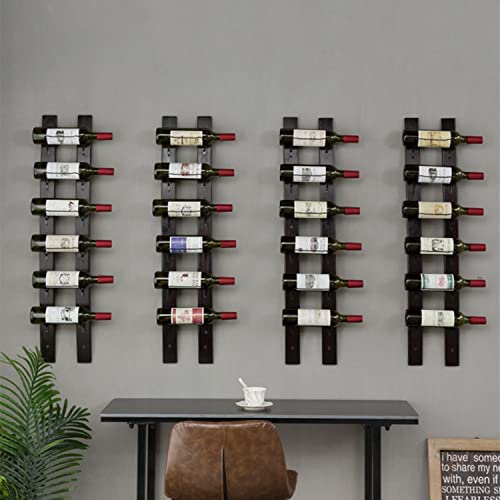 Dcigna Wall Mounted Wine Rack Wooden, Barrel Stave Wine Rack, Wood Wine Bottle Holder Rack, Imported Pine Wood And Metal - 6 Bottles 40X7.6Inch (Red Wine Color) #TOP5
