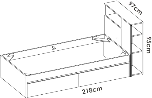DEKIT GRUPO RIMOBEL TEN - Cama con almacenaje en cabezal y aro de cama 90X190 con dos cajones - BLANCO / NATURAL - 96 x 99 x 218,2 - imagen 2