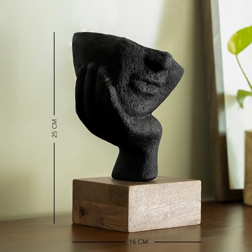 Image of Ellementry Restive Face Ecomix Sculpture - Black, Home Decor Showpiece Figurine for Living Room & Office, Modern Asthetic Tabletop Decorative Accent, Unique Gift Item for Shelf Decoration