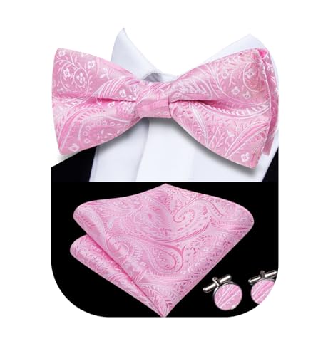 Image of Dubulle Mens Paisley Striped Bowtie Set Pre-tied Bowtie for Men and Pocket Square Set Wedding Business