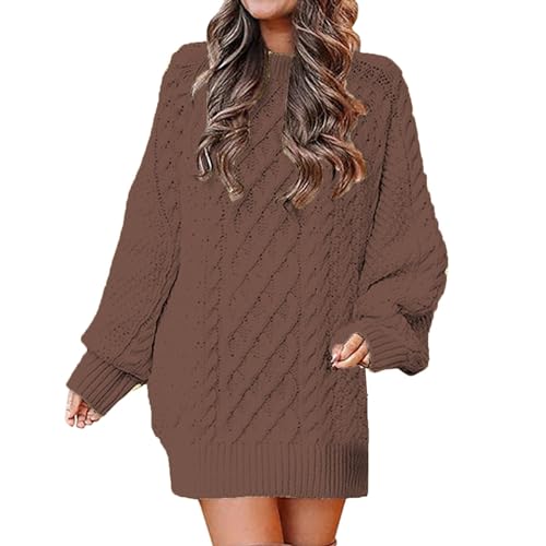 Ghemdilmn Jersey de cuello de tortuga de punto para mujer, camisetas de manga larga, moda otoñal, suéter informal de gran tamaño, cuello alto, informal, talla grande, suéter para mujer, 6#marrón, S