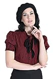 Hell Bunny Punk Gotisch Stil Gestreifte Humbug Bluse mit kurzen Ärmeln & Schleife (rot, XXL)