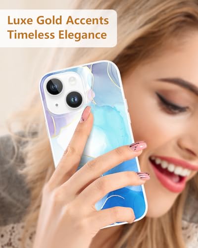 Coque iPhone 15 Plus MagSafe chic à bords dorés marbre dense - 3