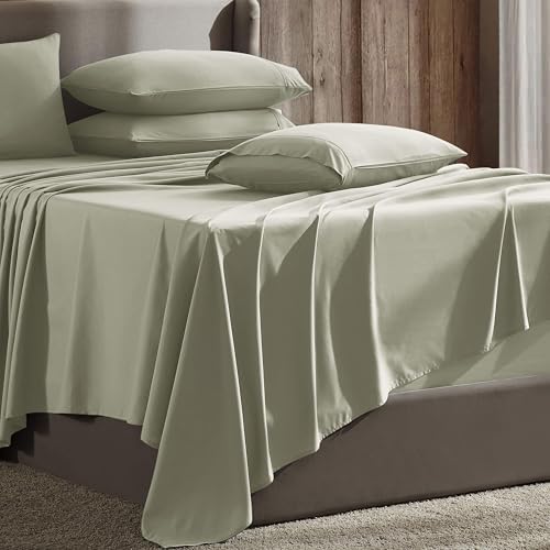 Image of Hearth & Harbor Extra Deep Pocket Sheet Sets, Luxury Soft 6 Piece Bed Sheet Set Fits Mattress 18-24 Inches - King, Sage Green New