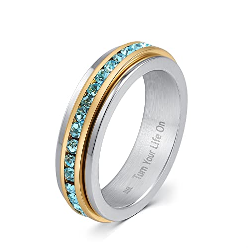 Muses Art Design Fidget Rings, Anxiety Rings, Spinner Rings, Band Rings with Birthstone, Stainless Steel, Women and Men, Meditation Rings, Thumb Rings, Stress Relieving and Anxiety Reducing