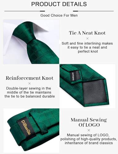 Image of DiBanGu Mens Silk Necktie Solid Color Tie and Pocket Square Cufflink Tie Clip Set Woven Plain Ties for Men Wedding Party