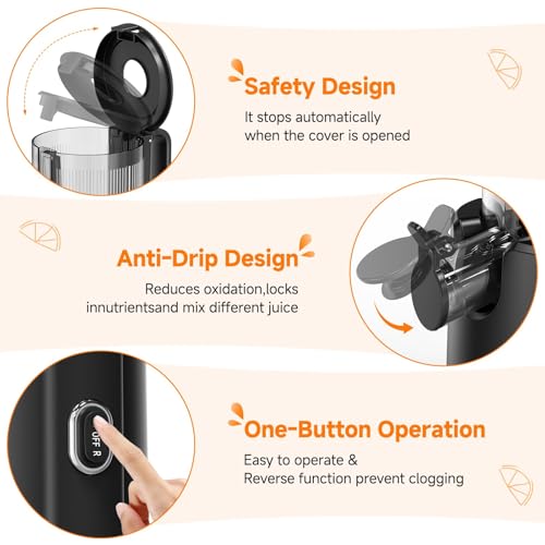 Image of Cold Press Juicer Machines with 5.4 inch Wide Feed Chute, Slow Masticating Juicer Extractor for Whole Fruits & Vegetables, Quiet Motor, Easy to Clean with Brush, High Juice Yield, Black