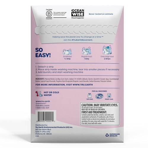Tru Earth Hypoallergenic Baby Laundry Detergent Sheets/Eco-Strips for Sensitive Skin, 32 Count, Up to 64 Loads: Fragrance Free Detergent for Newborn, Infants, Toddlers, Children, Baby Clothes