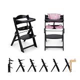 Ms BabyWorld Seggiolone PIEGHEVOLE Full per bambini in legno, completamente pieghevole, evolutivo, seggiolone, ergonomico, regolabile, sicuro, (Nero/Rosa)
