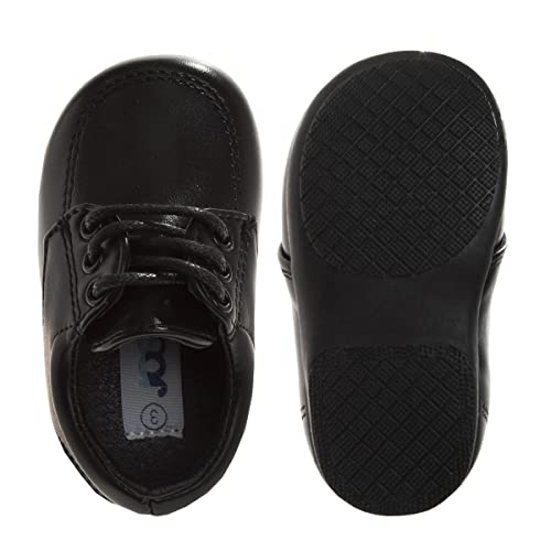Josmo Baby Walking Shoes Laceup Learn to Walk Training Booties - First Step Kids Formal Dress Shoe Loafer Oxford Saddle - Walker Black (Size 7 Toddler) - Thumbnail 5