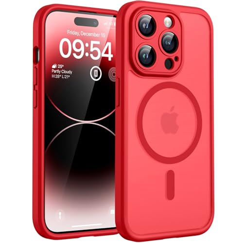 TOCOL for Phone 14 Pro Case, Compatible with Magsafe Charger, Full Camera Protection, Drop Protection, Translucent Matte Phone Case for iPhone 14 Pro 6.1 inch (Red) by TOCOL - Used condition - US$7.34