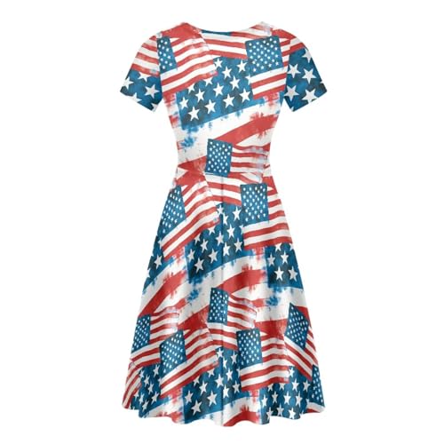 Image of HUGS IDEA Womens Puffy Swing Midi Dress Round Neck Short Sleeve Party A-Line Dresses
