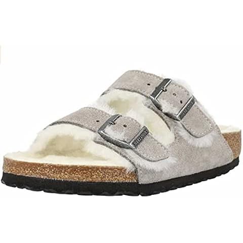 BIRKENSTOCK Damen Pantoletten Sandalen Arizona Shearling Pantolette Veloursleder Gemütlich Puschen Uni Arizona warm Lammfell Cover