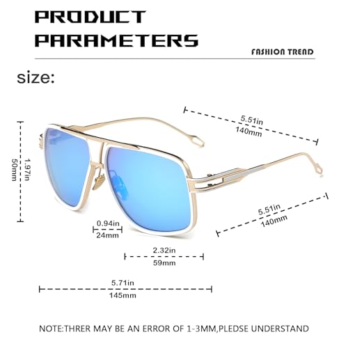 Image of Aviator Sunglasses for Men Retro Fashion Gold Oversized 70s shades