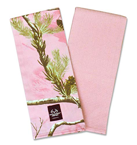 DII 100% Cotton, Machine Washable, RealTree Camo Kitchen Dishtowel Gift Set, includes 2 Different Designed Dishtowels, 18 x 28, Pink