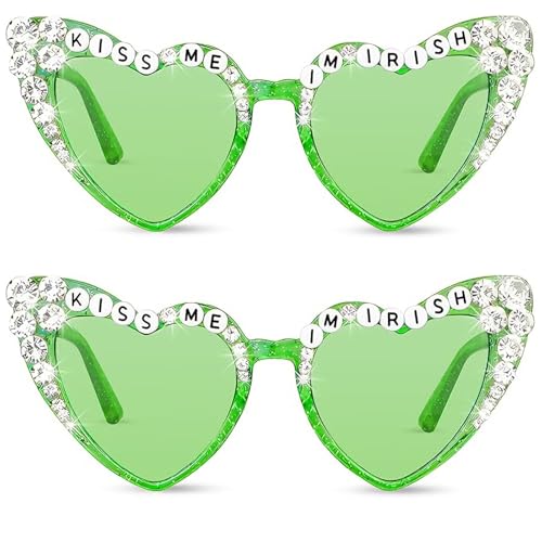 rosulasi St Patricks Day Glasses Shamrock Sunglasses 2Pairs Irish St Patrick's Day Outfit for Women Leprechaun Costume Fashion Glasses Saint Patricks Accessories Party Favors Decorations Supplies