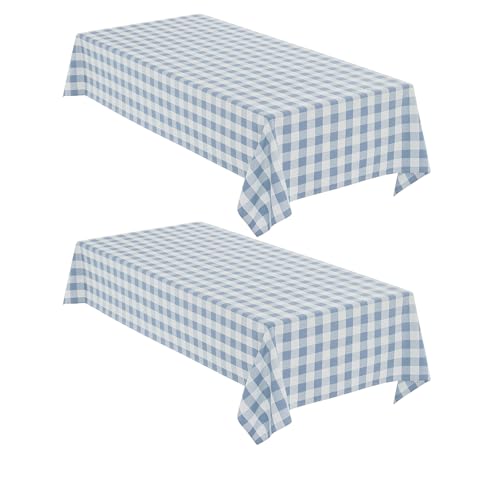 Maymiss Checkered Tablecloth Rectangle, 2 Pack Gingham Table Cloths Waterproof Wrinkle Free Buffalo Plaid Table Covers Washable for Dining, Parties & Outdoor Picnic(Light Blue and White, 52