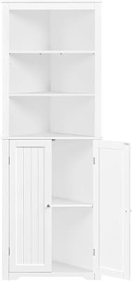 Yaheetech Mueble de Baño de Esquina Gabinete Triángulo163 x 60 x 43 cm con 3 Estantes de Madera Abiertos y 1 Armario de 3 Alturas Ajustables con Protección Antivuelco Gabinete Blanco