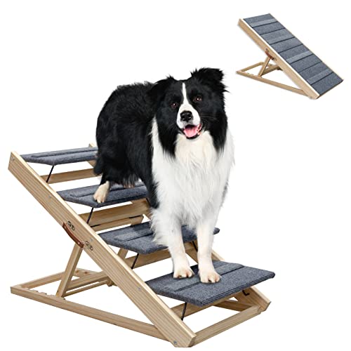 Appolyn Portable Dog Ramp, Folding Pet Stairs For Small&Large Old Animals With Non-Slip Surface, 40.6'' Long And 4 Adjustable Height From 14''To 24'', Rated 180Lbs, Dog Steps For Beds, Couch, Suv #TOP3