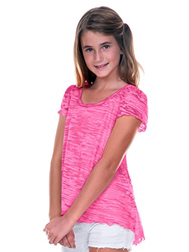 Kavio! Big Girls 7-16 Burnout High Low Flutter Sleeve Top Pink Flash S