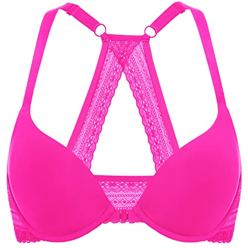 Image of DOBREVA Women's Push Up Bra Front Closure Racerback | Lace Back, Padded, Plunge, Tshirt, Cleavage, Sexy, Date, Soft, Everyday, Supportive