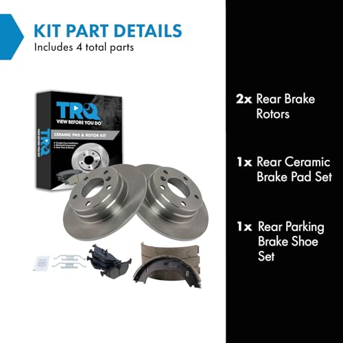 Image of TRQ Rear Brake Pad and Rotor Set Ceramic Parking Shoe Compatible with 1992 BMW 318i 325i