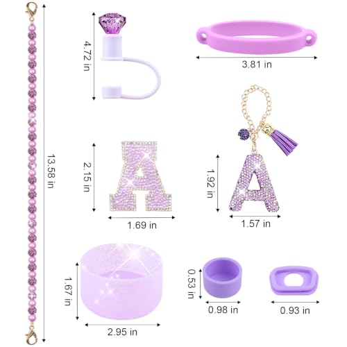 Hpebl 8PCS Purple for Stanley Cup Accessories 30/40 OZ Bling Rhinestones Initials Charms for Stanley Decorations Tumbler Accessories Set Including Diamond Straw Topper, Silicone Tumbler Boot(Letter L) - image 3