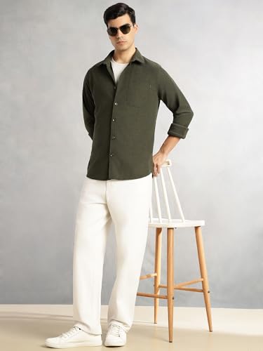 Image of Thomas Scott Men's | Corduroy | Full Sleeve | Slim Fit | Polyester-Blend | Single Pocket | Spread Collar | Casual Shirt
