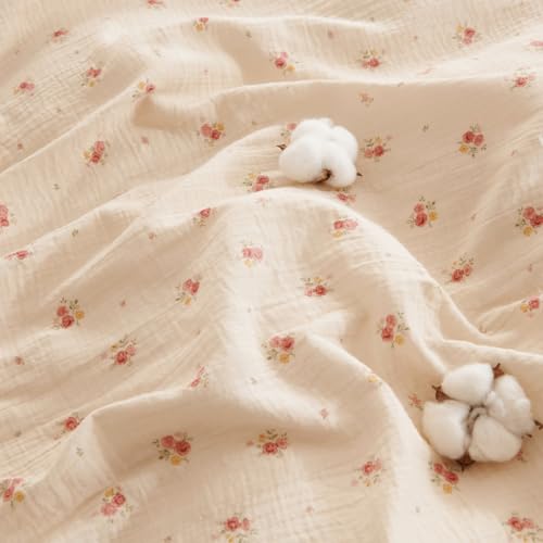 Lanqinglv Musselin Bettwäsche 200x220 Baumwolle Beige Blumen,Leinenoptik – Ansicht 6