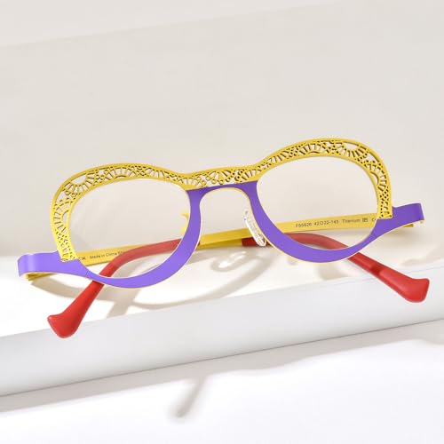 Image of FONEX Colorful Pure Titanium Glasses Frame Women Retro Round Eyeglasses