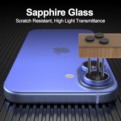 KISMER 2 Pack Sapphire Glass iPhone 16/16 Plus Camera Lens Protector [9H+ Ultra-Durable] iPhone 16 Camera Cover with 4 Individual Lens Protectors, Anti-Scratch, Ultra Clear, Easy Install - Blue by KISMER - Used condition - Image 5