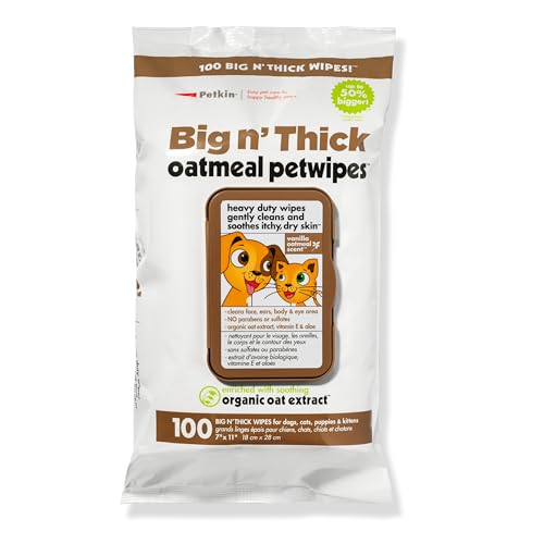 Petkin Pet Wipes for Dogs and Cats, Oatmeal, 100...