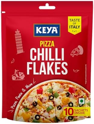 Keya Pizza Chilli Flakes Multipack 20g | 10 sachets inside of 2g | Dry Red Chilli Flakes Seasonings | Aromatic Spicy Dried Pizza Pasta Seasoning | Zero added Colours, Fillers, Additives & Preservatives | 100% Natural | 20g