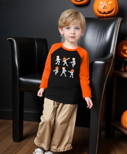 Halloween Shirts for Toddler Boys Cute Dancing Skeleton Graphic Striped Long Sleeve Shirt for 2-8 Years2