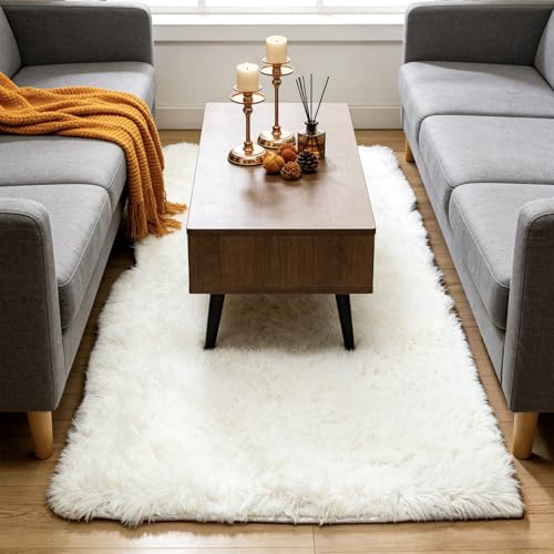 Tapis chambre à poils longs blanc tapis moderne salon antidérapant