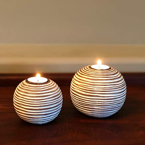 Tuva Orb Candle Holders (Gift Boxed Set of 2), Table Centerpieces for Dining or Living Room, Spa, Bathroom, Kitchen Counter, Mantle or Coffee Table Decor (Light Brown and White) - Image 9
