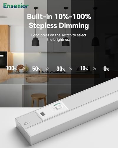 Image of Ensenior 24 Inch Hand Wave Motion Sensor LED Under Cabinet Lighting with Hardwired or Plug-in Installation, Dimmable Under Counter Lights with 2.4G Wireless Control for Kitchen, 5CCT, 120V, 14W 930LM