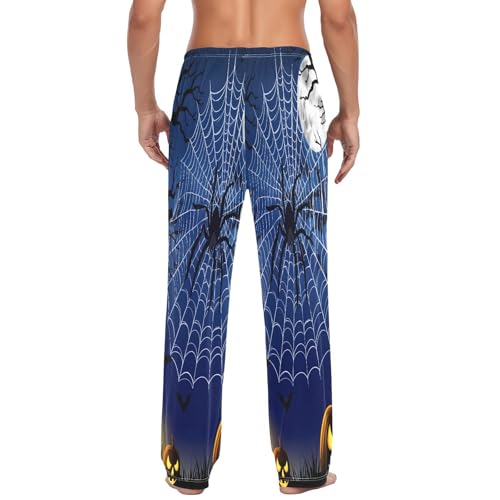 Qilmy Halloween Pumpkins & Spiders Men's Cotton Pajama Pants, Lightweight Lounge Sleepwear with Drawstring and Pocket3