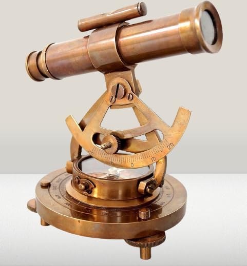 Brass Alidade Decorative Telescope 4" with Base Compass Gifts (5 inch) Vintage Style Brass Navigational Instrument Ship & Marine Voyage History Decorative Telescope - Surveying Theodolite Marine Tab