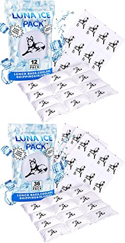 LUNA ICE Gel Ice Packs Bundle 48 Pack - Reusable & Long-Lasting Cold Packs for Coolers, Lunch Bags & Injuries