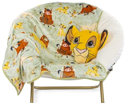 Jay Franco Disney Lion King Simba Nogginz Set - 40 x 50 Inch Lightweight Travel Throw Blanket & Plush Pillow with - Kids Super Soft 2 Piece Safari Animals Bedding Set