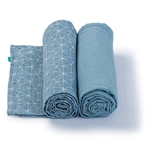 Urban Kanga Langes Coton Bébé 120 X 120 cm en Tissu de Mousseline - Pack de 2 (Bleu)
