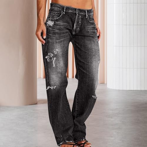 Mxiqqpltky Mens Ripped Jeans Mid Waist Distressed Destroyed Stretch Jeans Regular Fit Straight Leg Denim Pants3