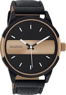 Oozoo Herrenuhr mit schwarzem Lederband 48 MM Schwarz/Champagner/Schwarz C11001