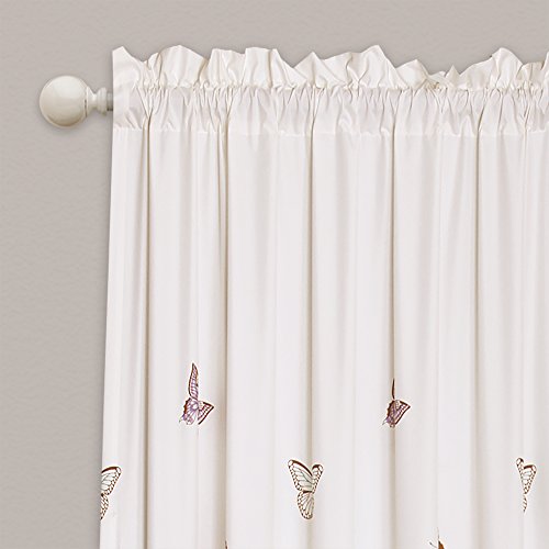 Lush Decor Flutter Butterfly Curtains | Ruffle Print Design Window Panel Set For Living, Dining, Bedroom (Pair), 84” X 52”, Pink #TOP1