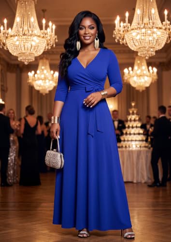 Image of FANDEE Plus Size Maxi Dress for Women Casual Summer Sundress V-Neck 3 /4 Sleeve